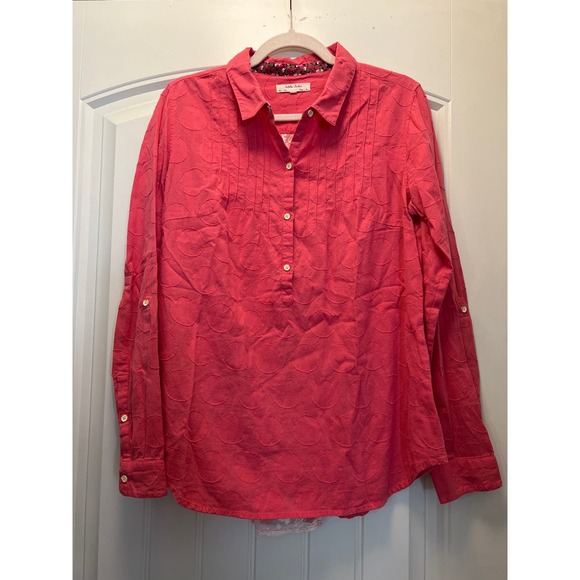 Isabella Sinclair Anthropologie Women’s Quarter Button Roll Tab Sleeves Top‎ M - Picture 1 of 4